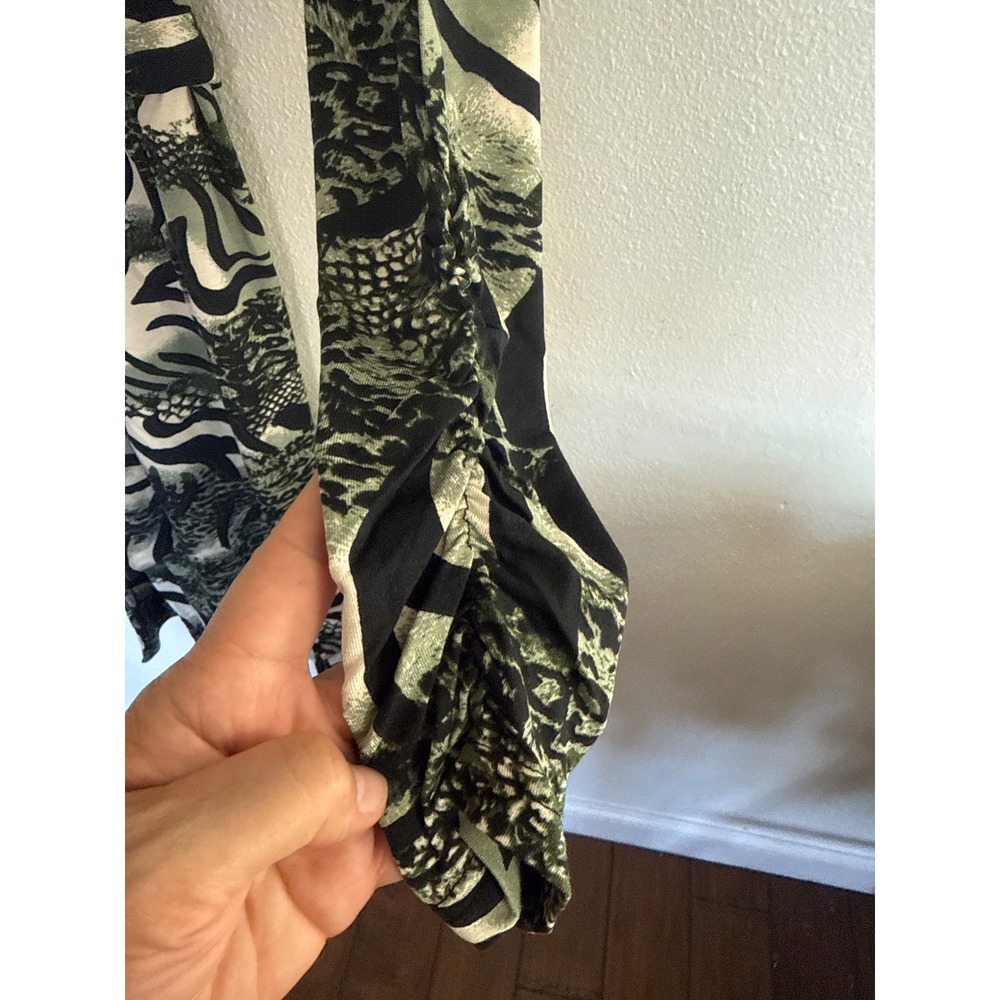 Ilse Jacobsen Green Mixed Animal Print V-Neck Long Sleeve Midi Dress S/M - Picture 4 of 9